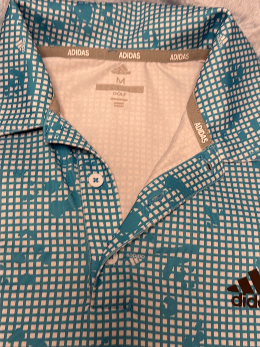 adidas Men’s Teal Grid-Print Golf Polo